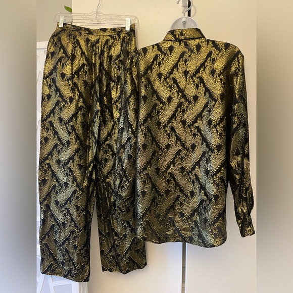 & Other Stories gold brocade metallic paisley coord matching set pants blouse S - Picture 5 of 12